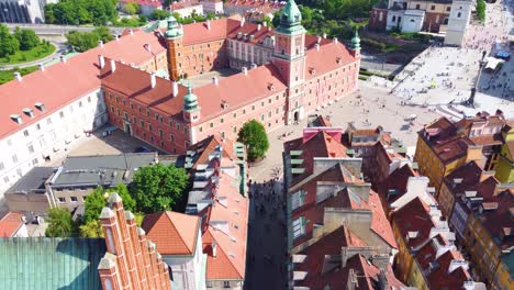 aerial warsaw old town, historical centre royal castle, capital of poland