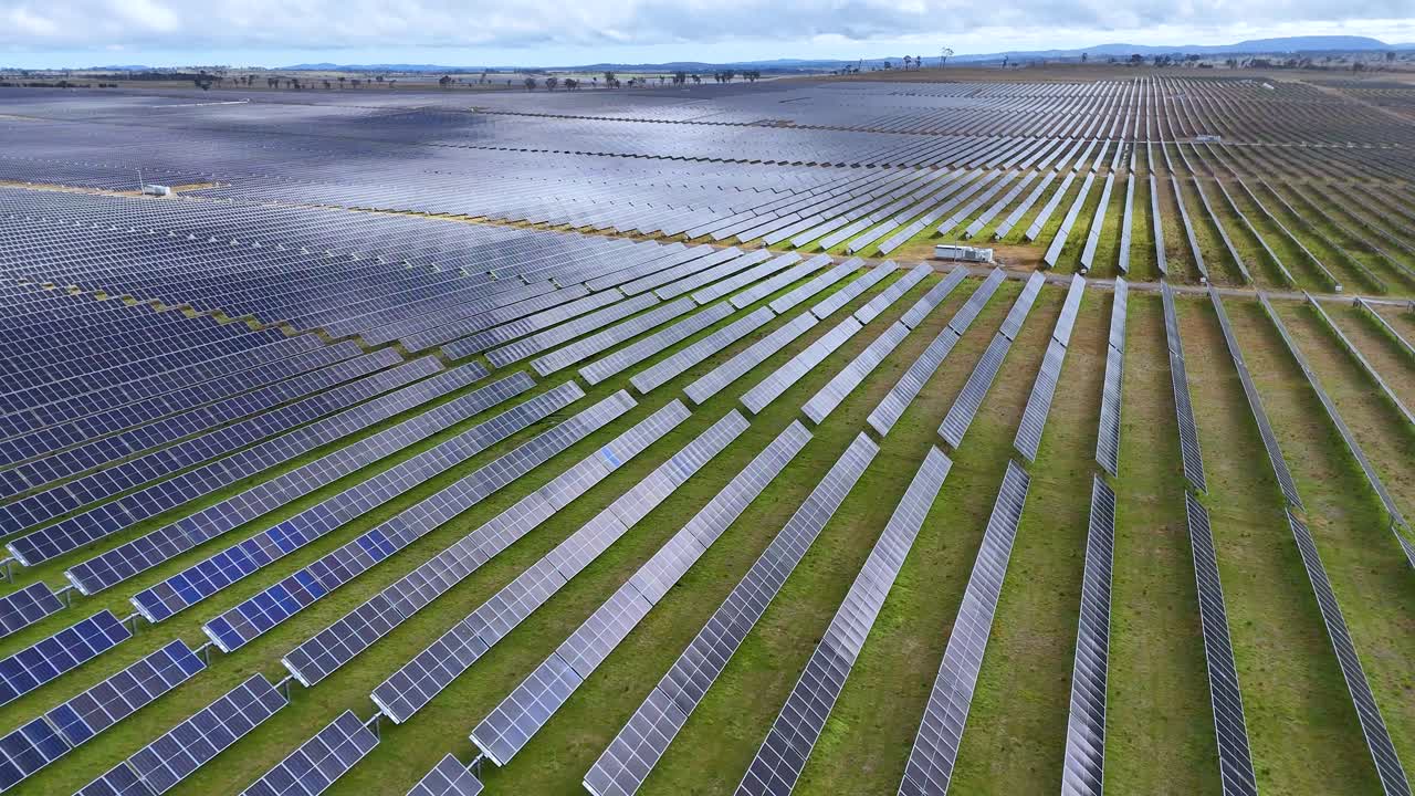 Expansive solar panel array generating renewable energy outdoors