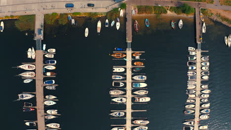 top view of many luxurious yachts and boats moored in the marina in poland