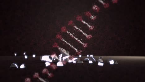 estructura de dna girando sobre el símbolo de la moneda euro cayendo y rompiéndose contra un fondo negro