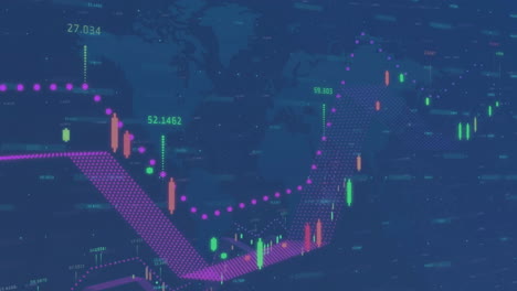 Animation-of-world-map-and-financial-data-processing