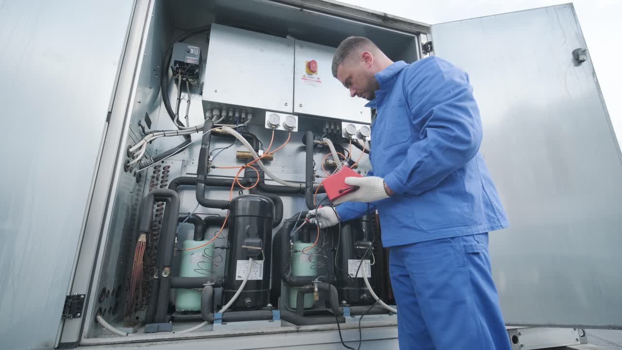 el técnico repara los sensores electrónicos de temperatura con un soldador electrónico