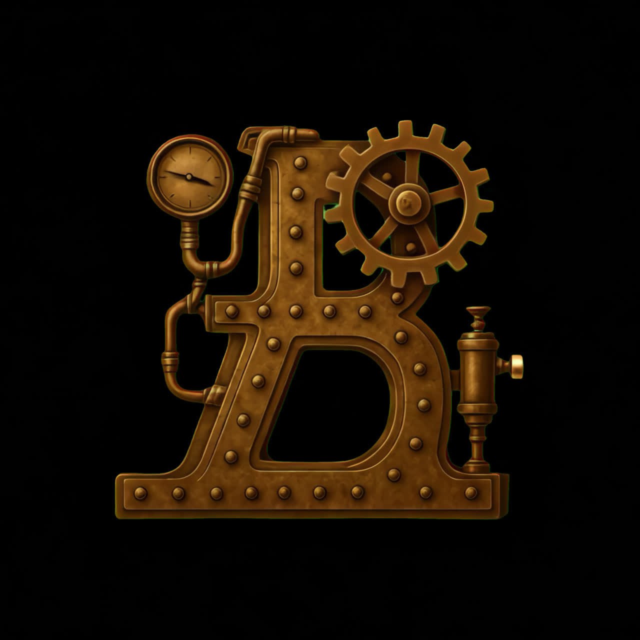 Steampunk letter B illustration animation isolated asset, transparent 4K video, alpha channel