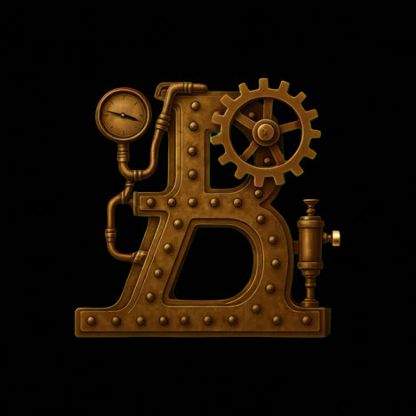 steampunk letter b illustration animation isolated asset, transparent 4k video, alpha channel