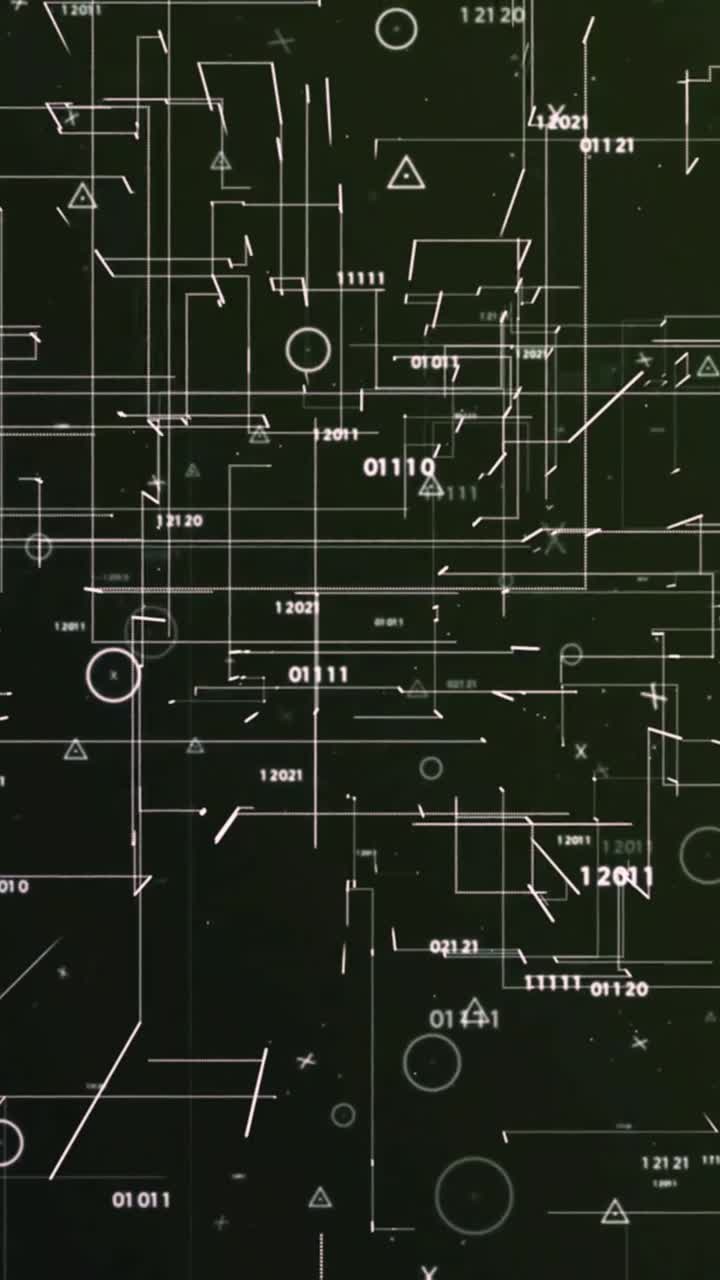 Animated Digital Data Flow with Geometric Shapes and Numbers