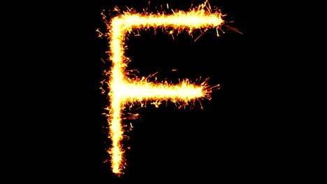 alphabet f text sparkler glitter sparks firework loop animation