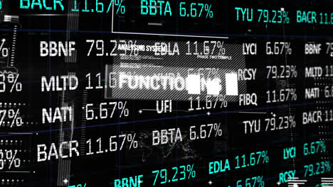 stock market data and statistical data processing against black background