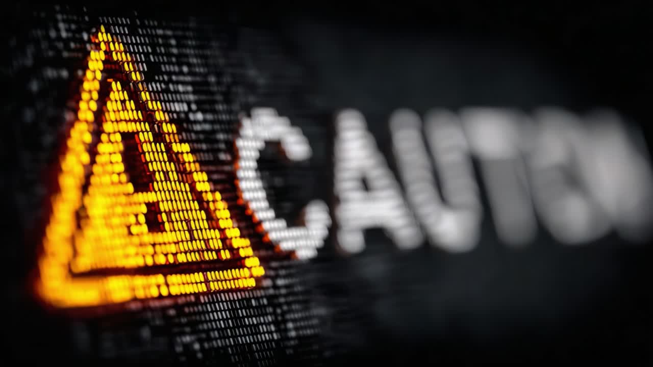 Attention Grabber: A Dazzling Display of Caution Signals in a High-Contrast Visual Language of Vibrant Orange and Bold Text Against a Dark Background