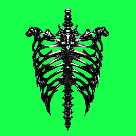 futuristic black ribcage sculpture animation isolated asset, transparent 4k video, alpha channel