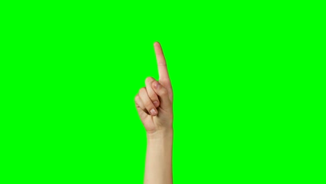 person making hand gesture against green screen background