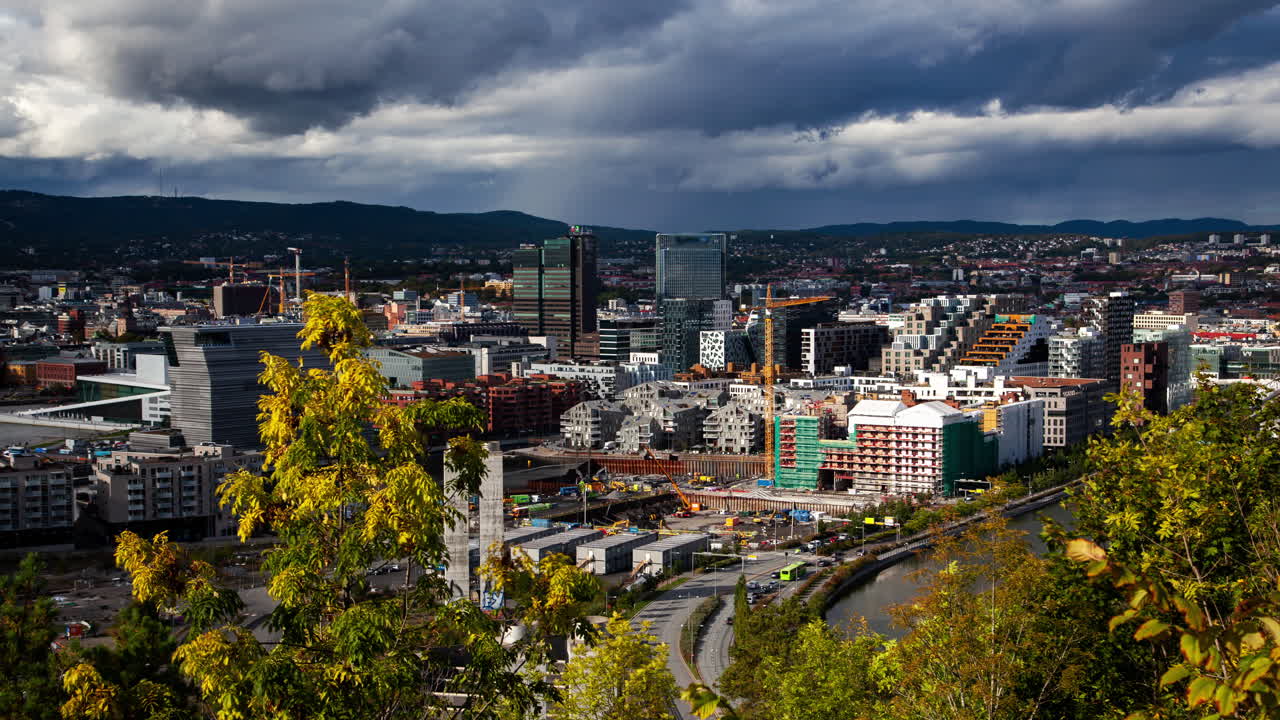 oslo centro de la ciudad nublado panorámico timelapse