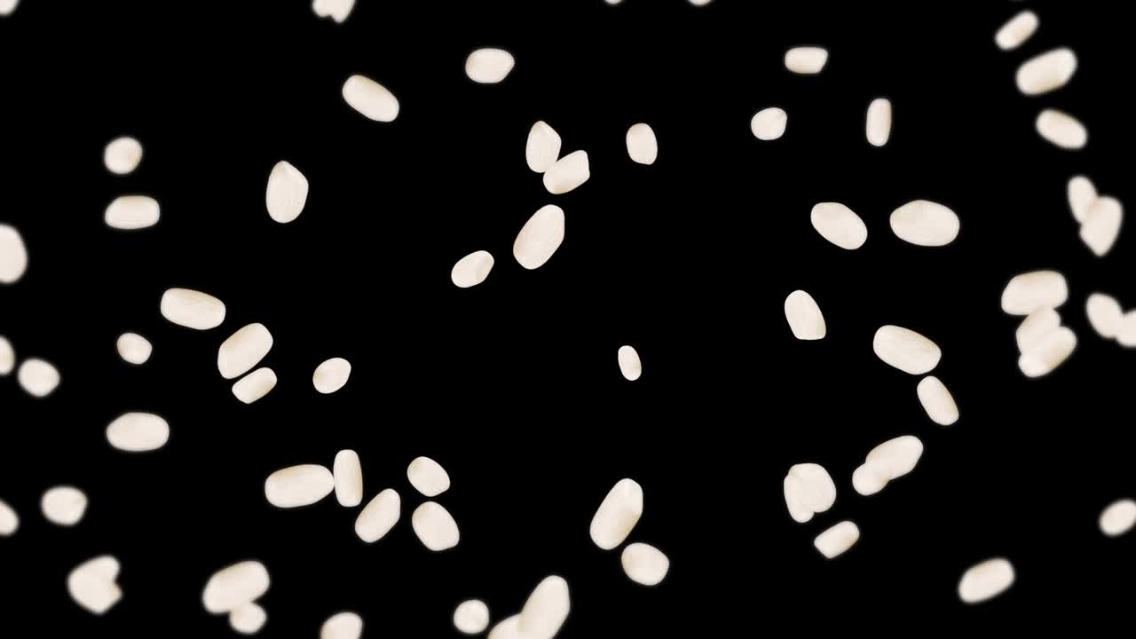 검은색 바탕에 많은 을 날려.  어리. 은. 채식주의자. 건강한 음식.  회전의 3d 루프 애니메이션.