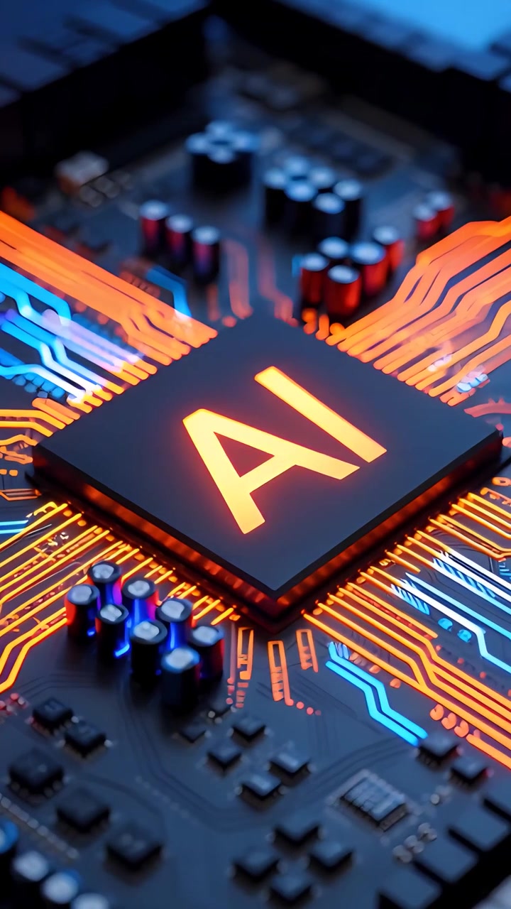 Futuristic AI Chip Motherboard Technology Background 4K