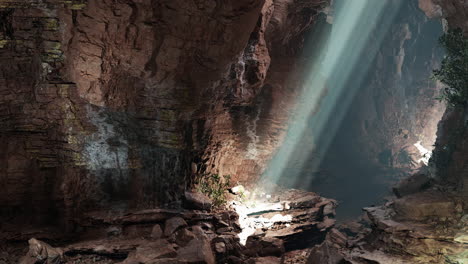 sunlight streaming through a cave opening