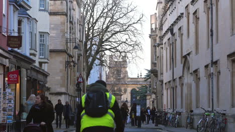 view along street in oxford city centre at dusk