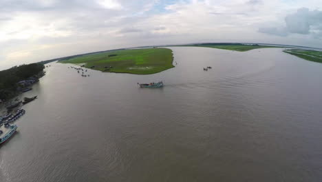 aerial over a river delta in bangladesh