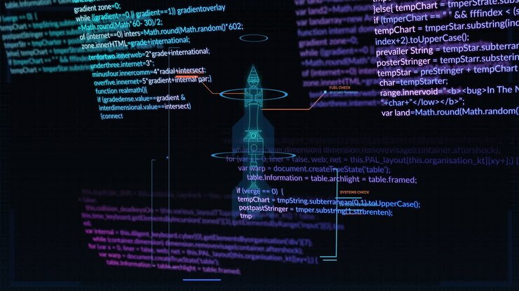 Animation of data processing over black background