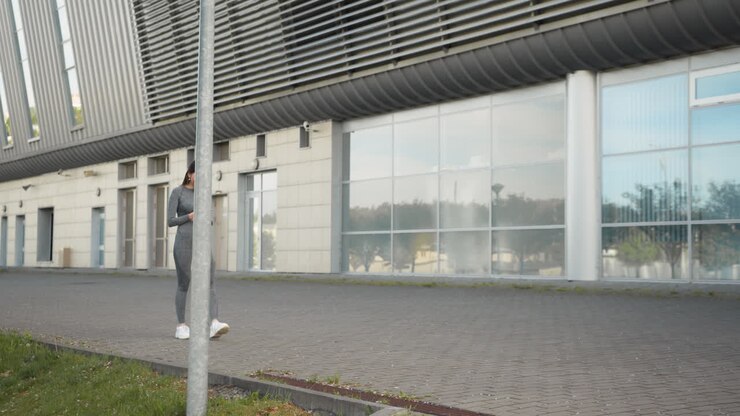 Donna in abbigliamento sportivo che usa il cellulare all'aperto
