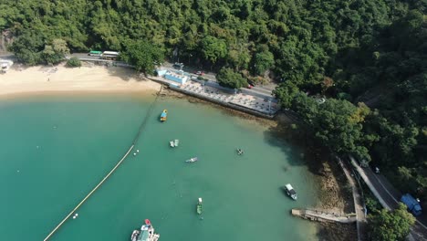 empty public beach in hong kong due to covid19 lockdown guidelines, aerial view