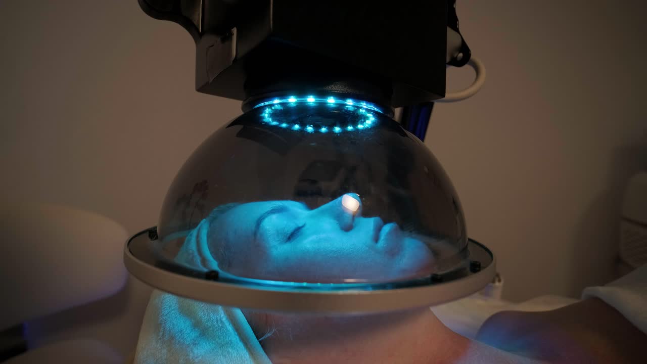 tratamiento de terapia facial con luz en la clínica de cosmetología moderna