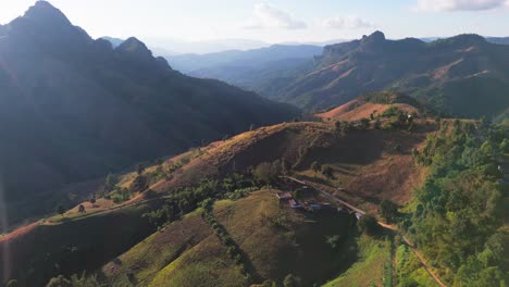 thailand mae hong son province aerial sunset footage of mountains landscape