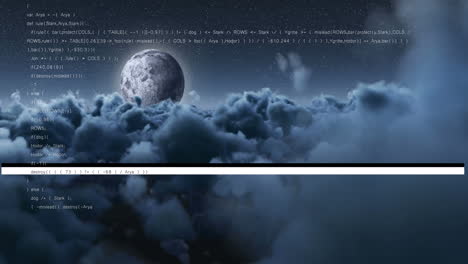 animación del procesamiento de datos sobre el cielo con nubes