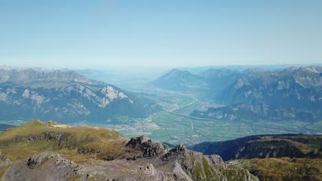 bird's eye view of the mountain pizol in the glaurs alps, and the valley, in st. gallen, switzerland.