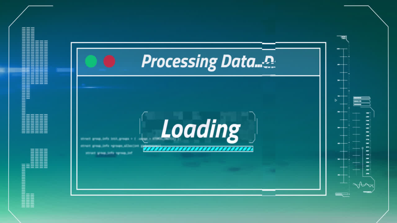 Animation of data processing on blue background