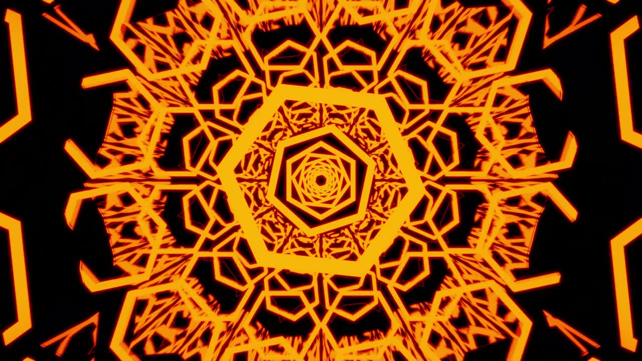 un bucle de mandala hexagonal dorada y naranja con fondo abstracto