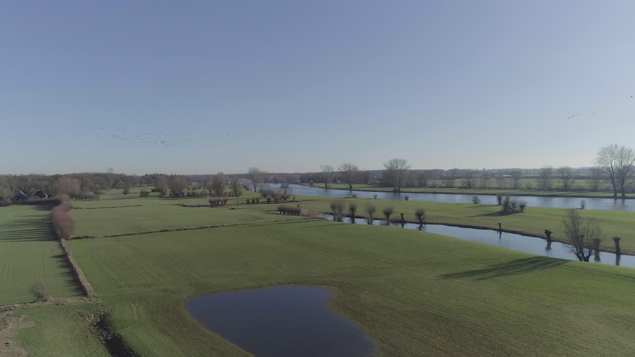 새들이 날아다니는 아름다운 자연의 드론 샷