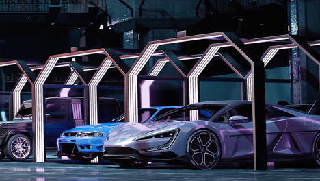 Futuristic Cars in a Modern Garage