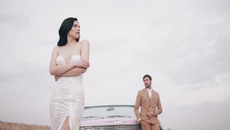 romantic couple in a vintage car