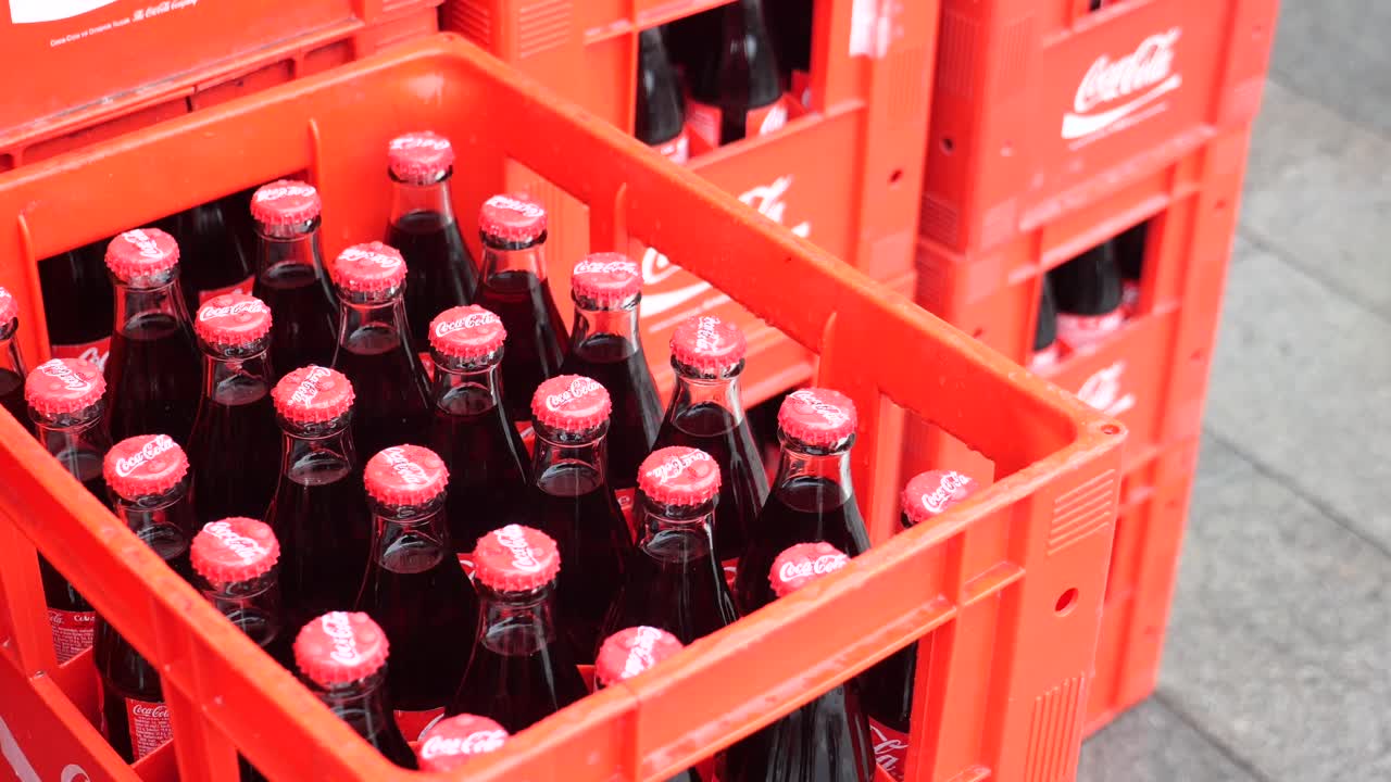 Crates of Coca-Cola bottles