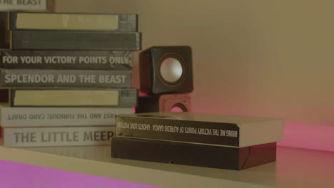 vhs cassettes on a shelf