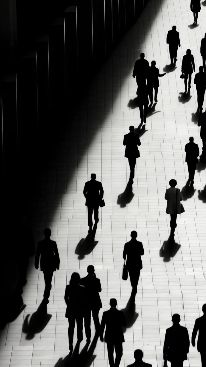 Sagome di professionisti che camminano in un corridoio urbano