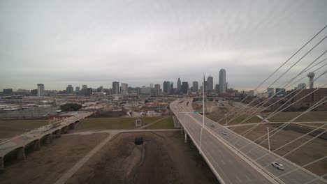 wide angle view of dallas the the margaret hunt hill bridge