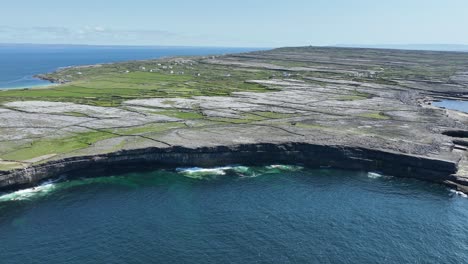 drone flying in from the atlantic ocean over the sae cliffs of inis more aran islands west of ireland