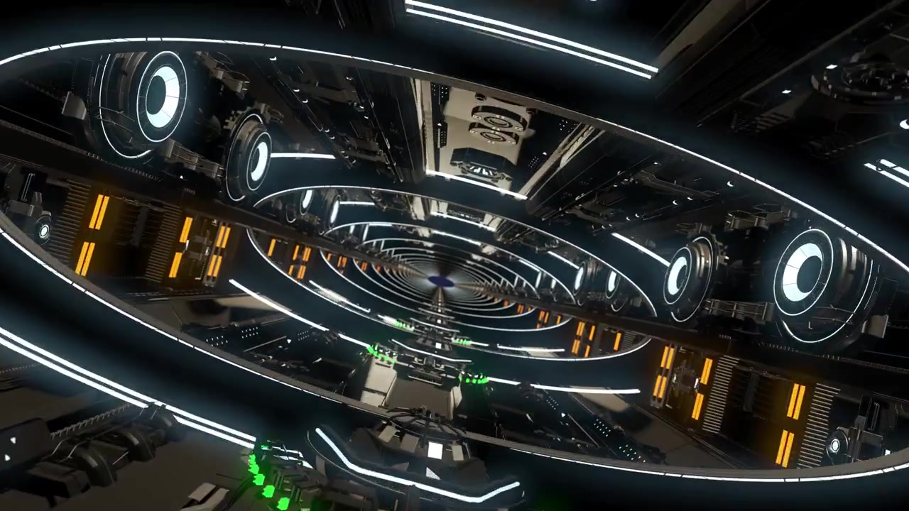 Loop di volo in tunnel sci-fi futuristico
