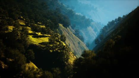 Sunset-in-mountain-with-green-grass-and-trees