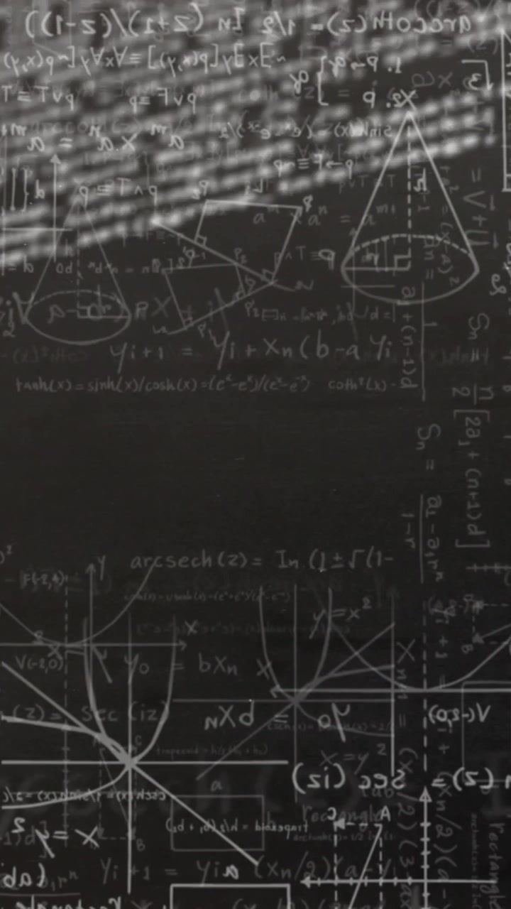 Animazione digitale di elaborazione dati su equazioni matematiche su sfondo nero