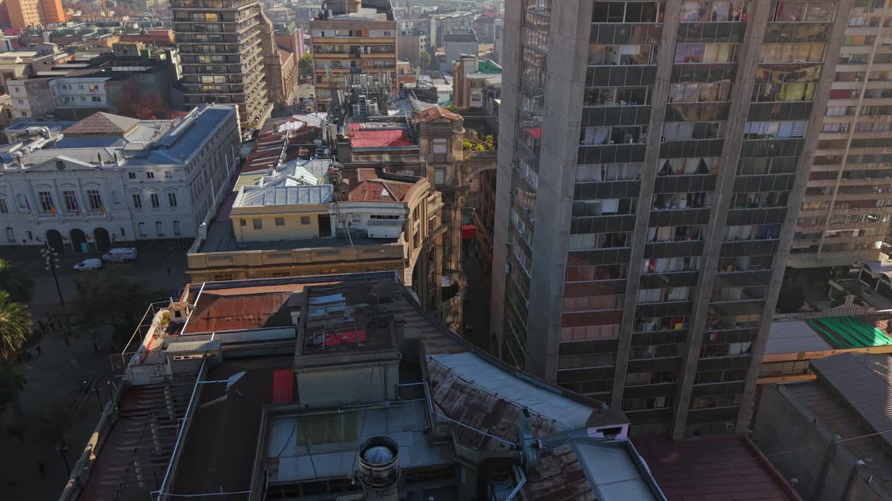Iconic Paseo Phillips with emblematic architecture captured at Plaza de Armas, Santiago, Chile