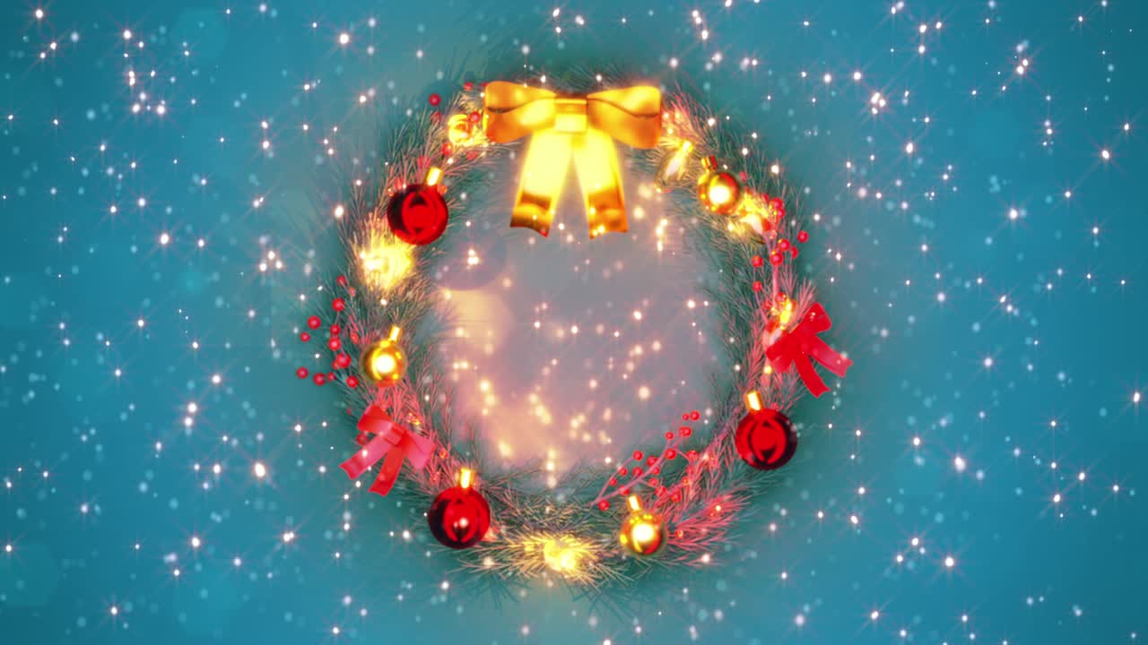 guirnalda de año nuevo decorada en un fondo colorido con nieve cayendo