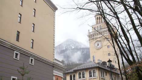 cityscape with mountain view