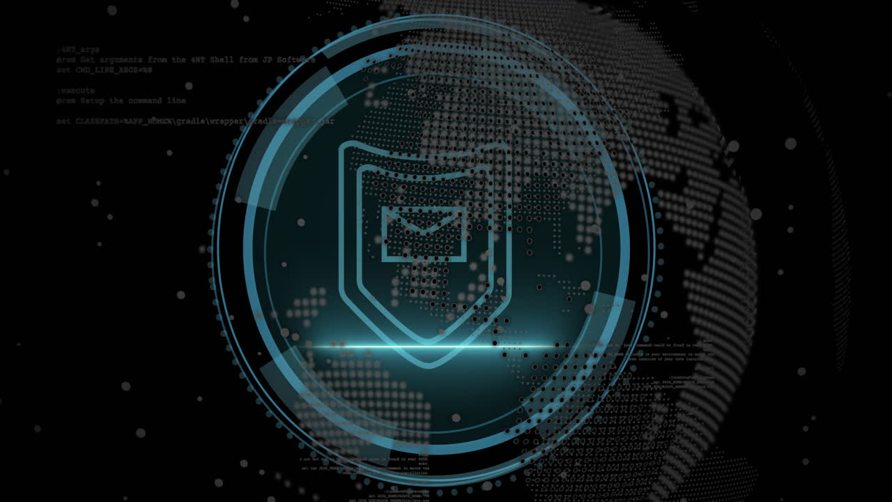 Animation of data processing with cyber security text over globe on black background