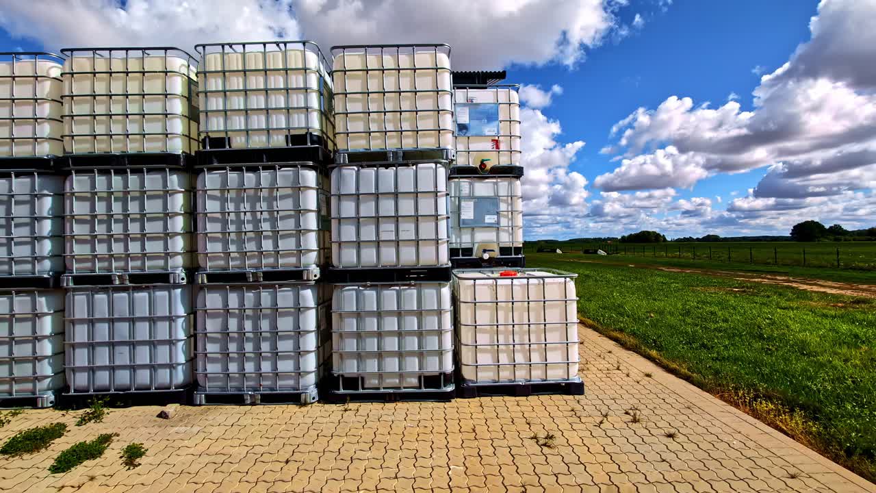 IBC storage tank used to store water liquid for agriculture use