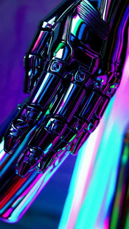 futuristic robotic hand with iridescent neon glow