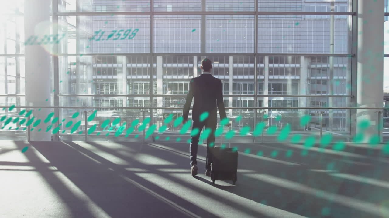 Animation of data processing over caucasian businessman walking