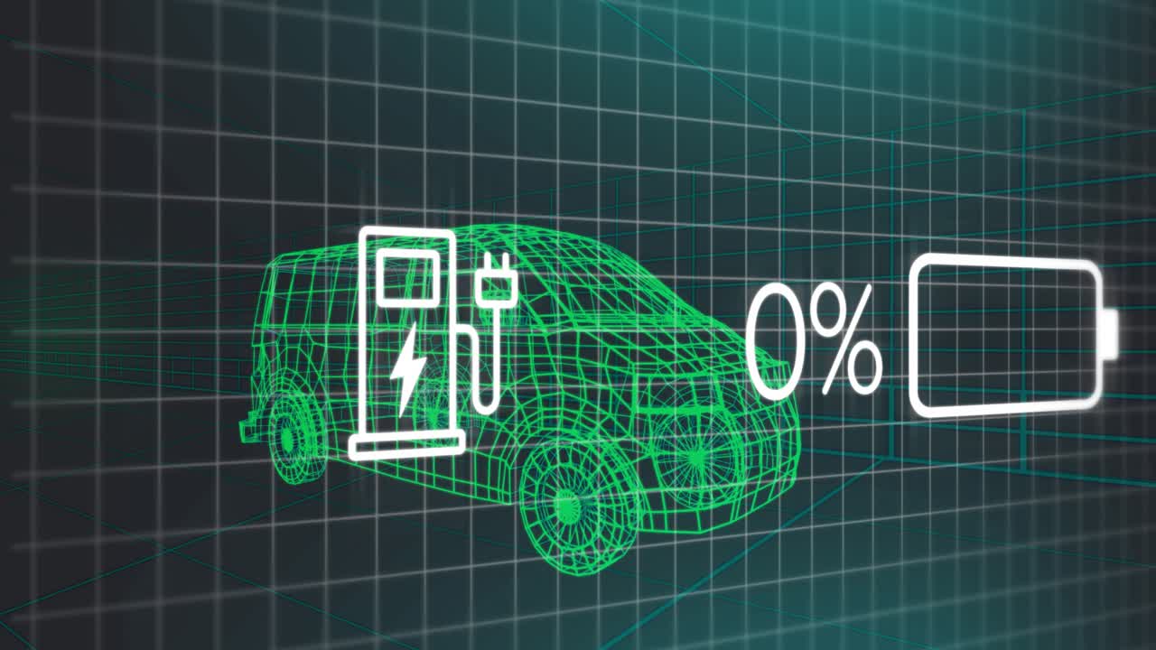 Plug connecting to car, HUD showing battery% rising to 100% then dropping for monitoring