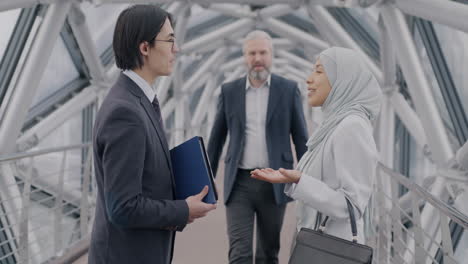 business meeting on a modern bridge