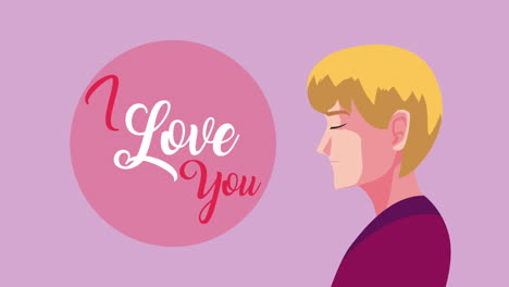 happy valentines day lettering with blond man character